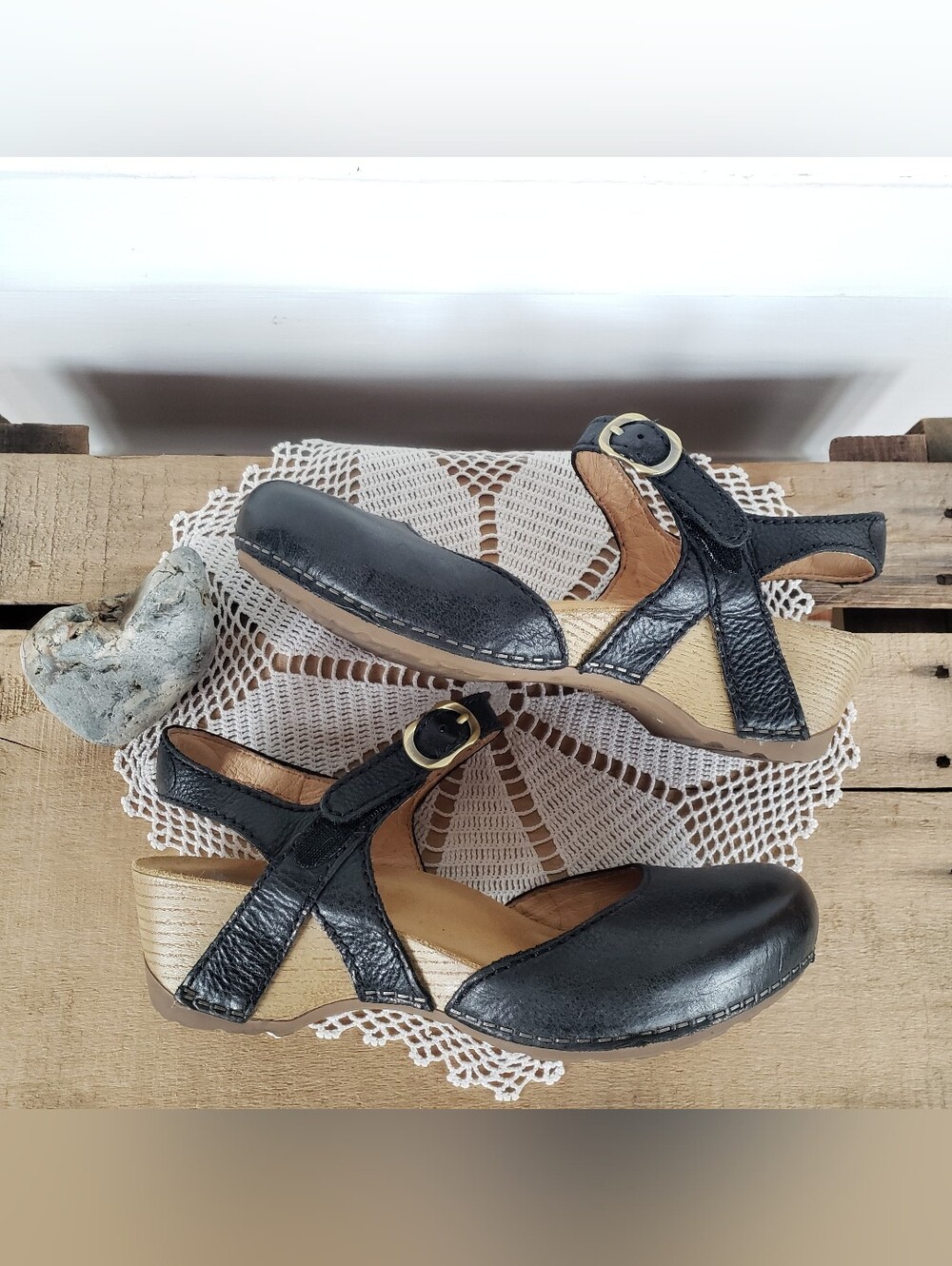 Black Dansko Tiffani Strappy Clog Sandal MaryJane Burnished Strap Buckle Boho ♡ - Picture 7 of 10